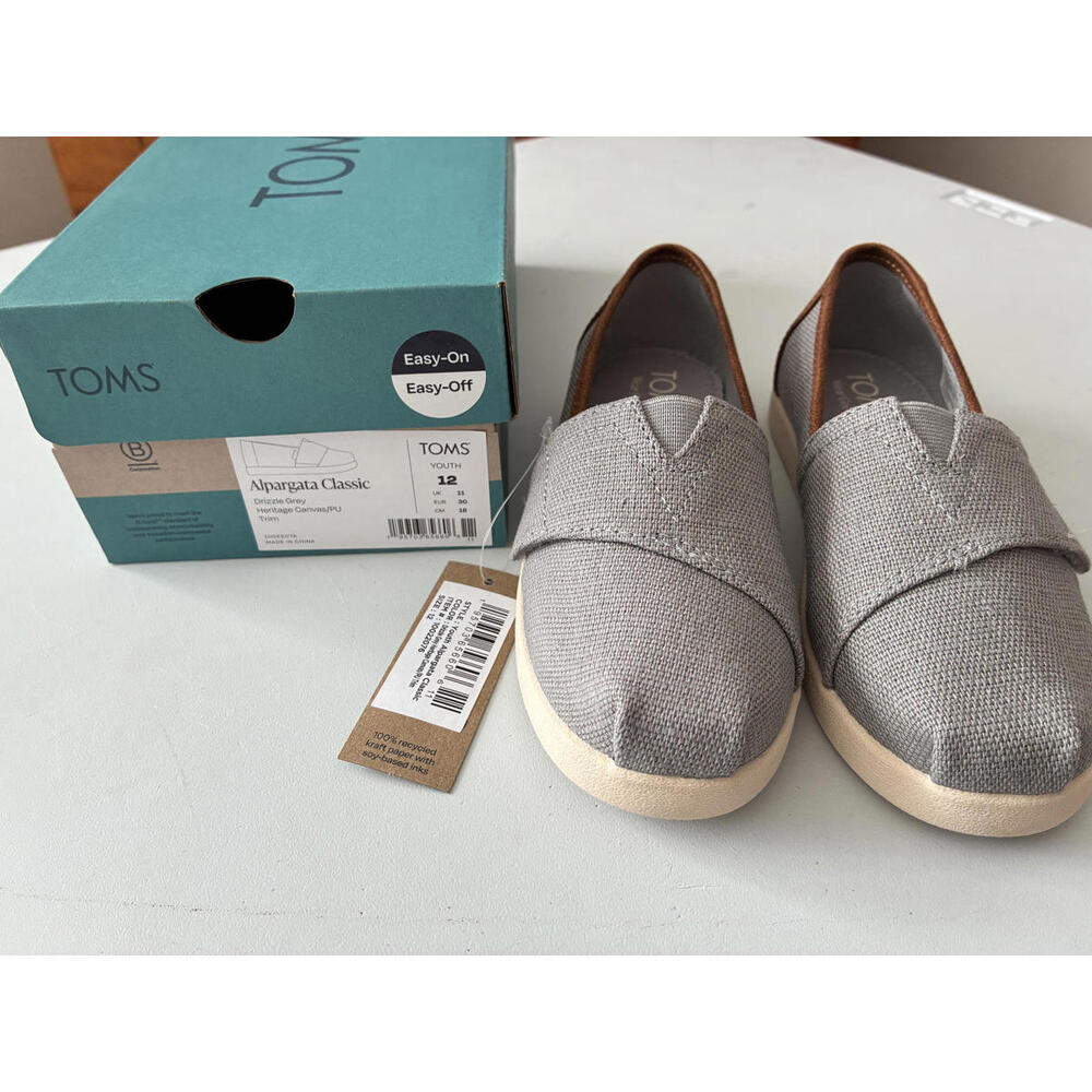 TOMS Youth Alpargata Classic Youth Shoes Size 12 Gray and Brown SH03